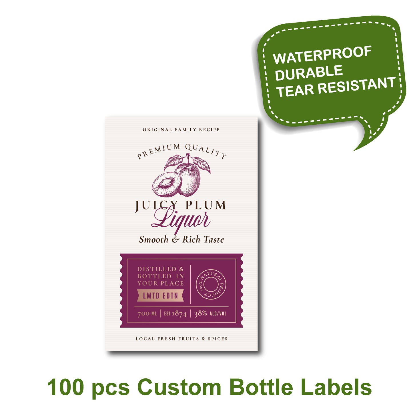 Juicy plum product label, 100 pcs Custom bottle labels, custom maple syrup label, custom label, custom candle label, custom product label, labels