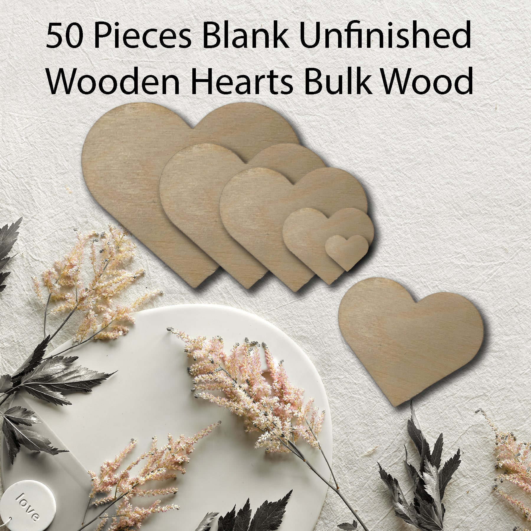 Unfinished Wooden Hearts, 50 Pcs Blank Bulk Wood Slices, Cut to shape, –  iPrint Solutions LLC