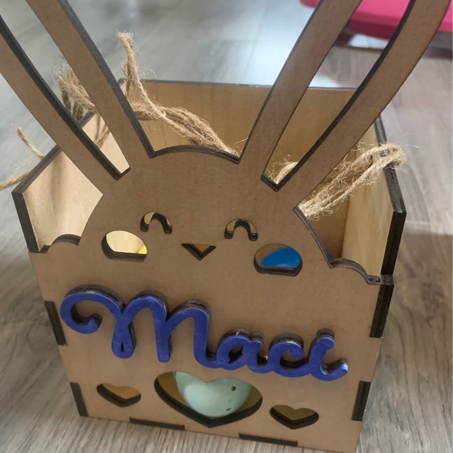 Easter Bunny box with hearts and custom name, custom box, easter candy box, easter box, custom easter box