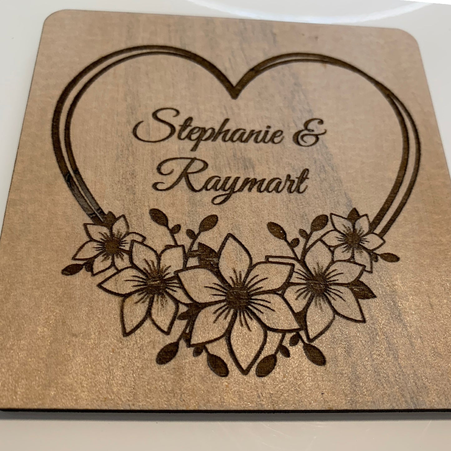 Heart with flowers wedding party favors, 8 pieces wood coasters party favors wedding, wedding party favors for guests, personalized wedding favors, custom wedding coasters