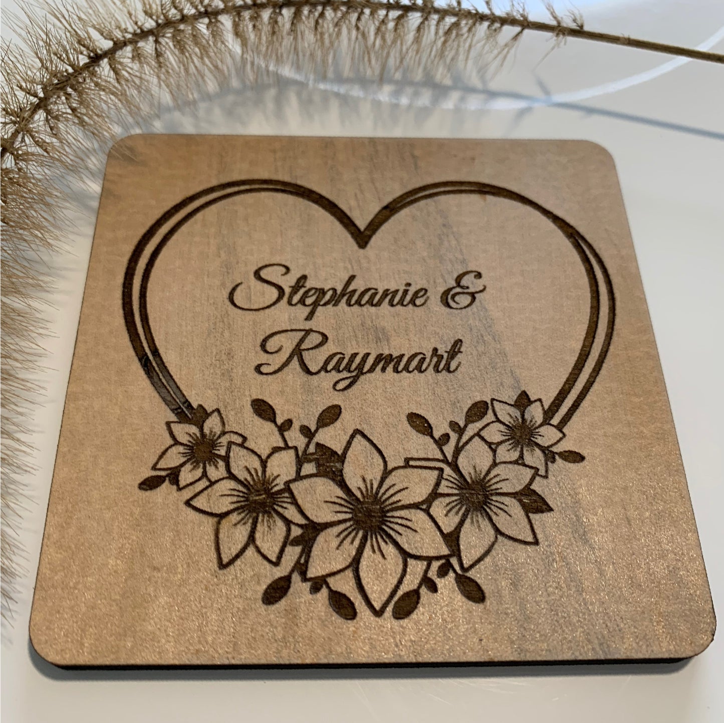 Heart with flowers wedding party favors, 8 pieces wood coasters party favors wedding, wedding party favors for guests, personalized wedding favors, custom wedding coasters