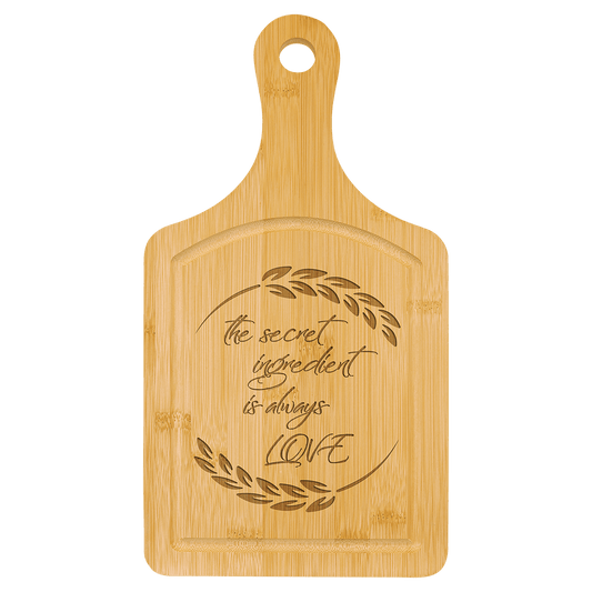 Bamboo Paddle Shaped Cutting Board with Drip Ring, custom cutting board