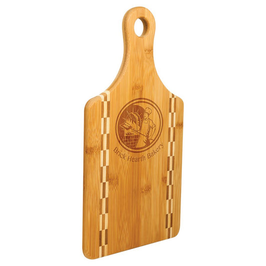Paddle Shaped Bamboo Cutting Board with Butcher Block Inlay, custom cutting board