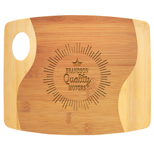 Two-Tone Bamboo Cutting Board with Handle, custom cutting board