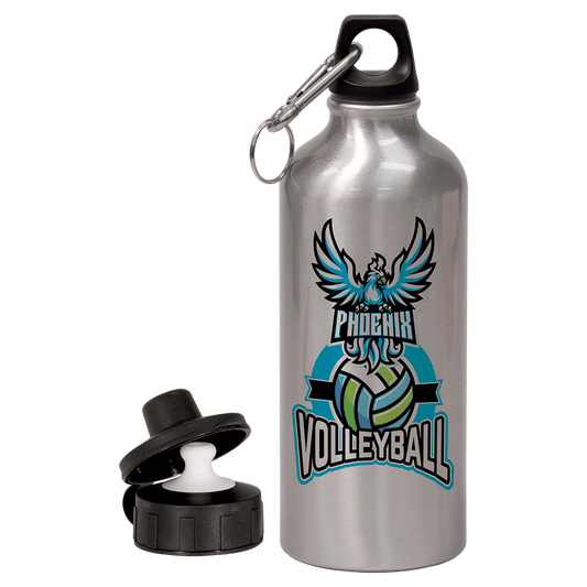 Silver Aluminum 20 oz. Water Bottle with 2 Lids and Carabiner, custom water bottle